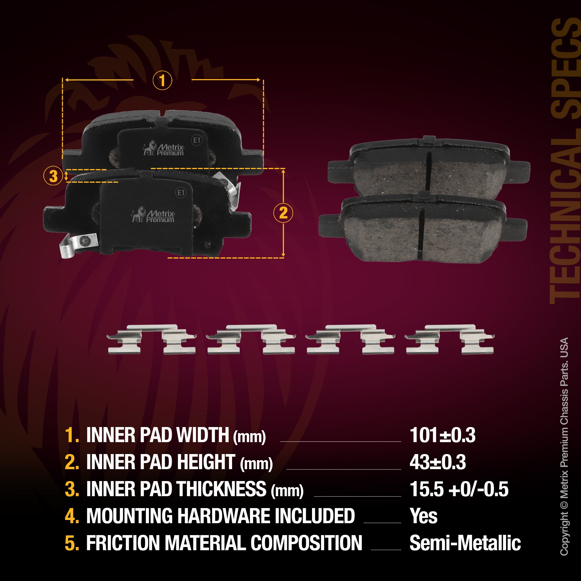 Metrix Premium 6 PC Front & Rear Brake Rotor & Semi-Metallic Disc Brake Pad Kit 95962MT Fitment