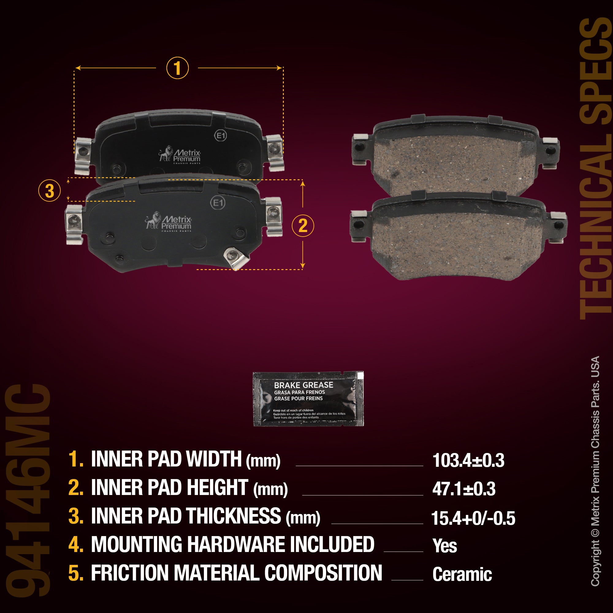 Metrix Premium Rear Disc Brake Pad Set 94146MC aftermarket car parts
