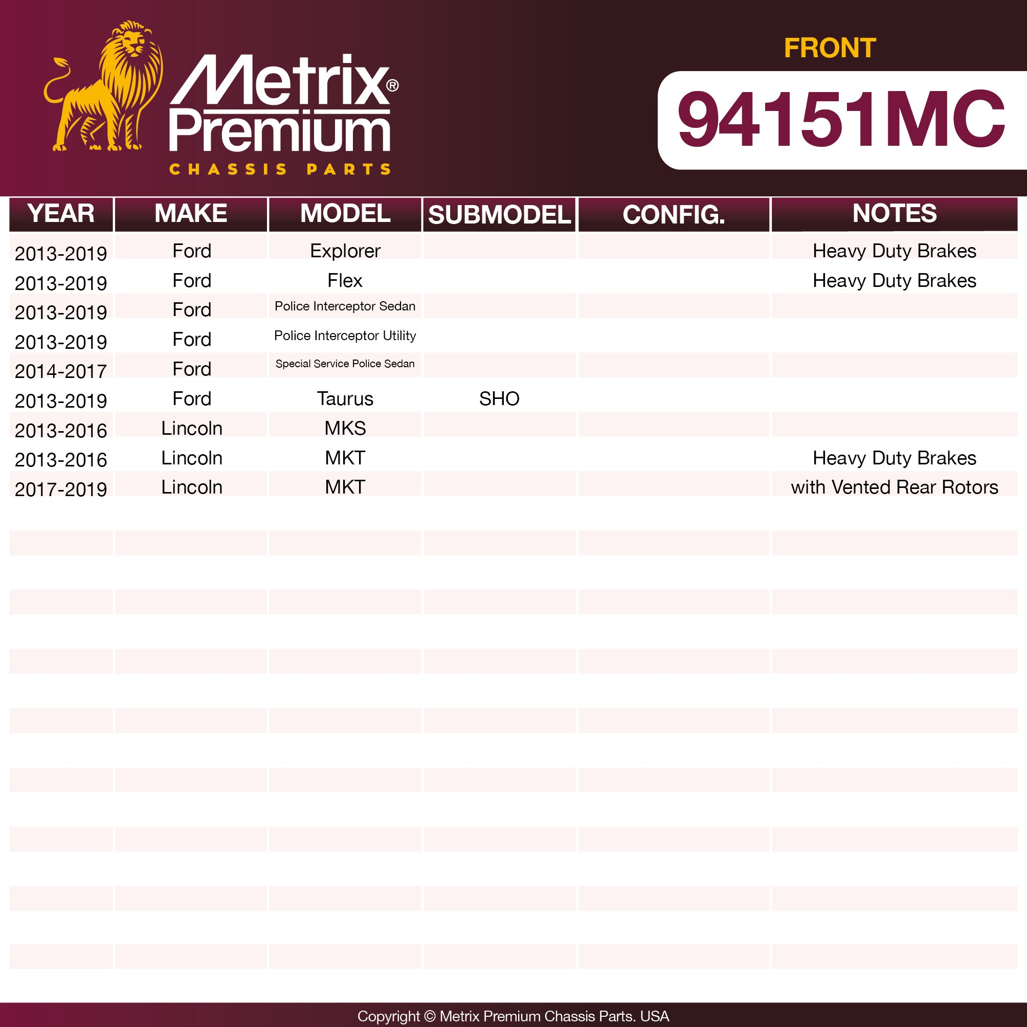 Metrix Premium Front Disc Brake Pad Set 94151MC OEM fit spare parts