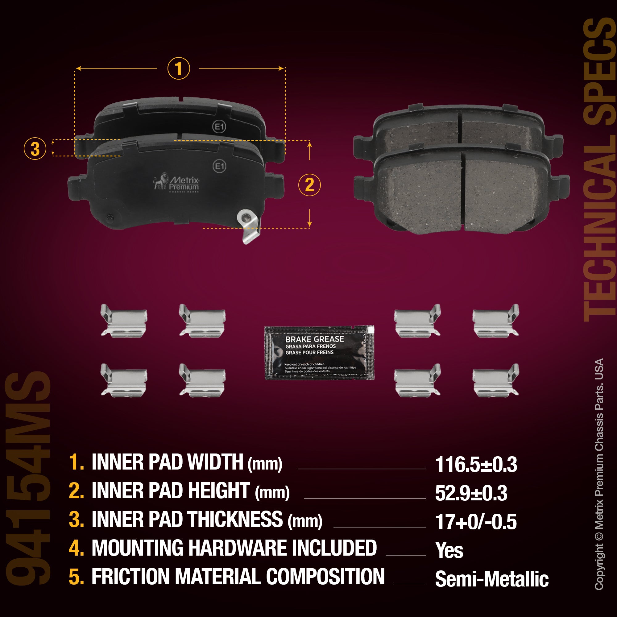 Metrix Premium Chassis Parts Rear Disc Brake Pad Set 94154MS aftermarket car parts