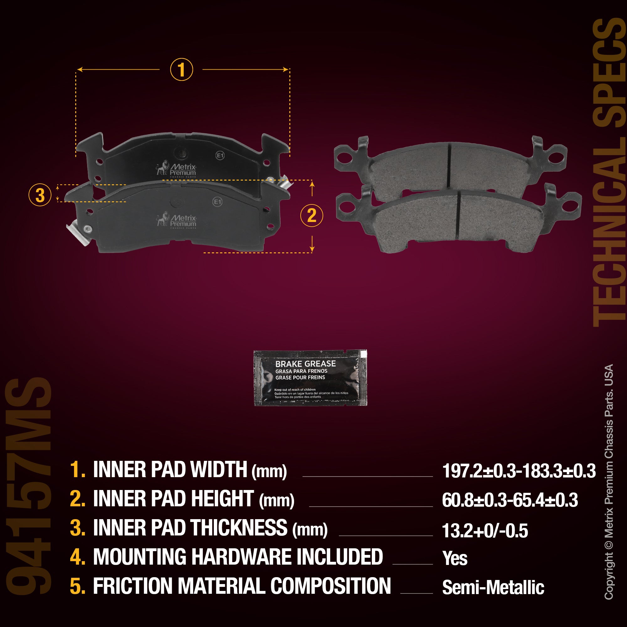 Metrix Premium Front Disc Brake Pad Set 94157MS spare car parts