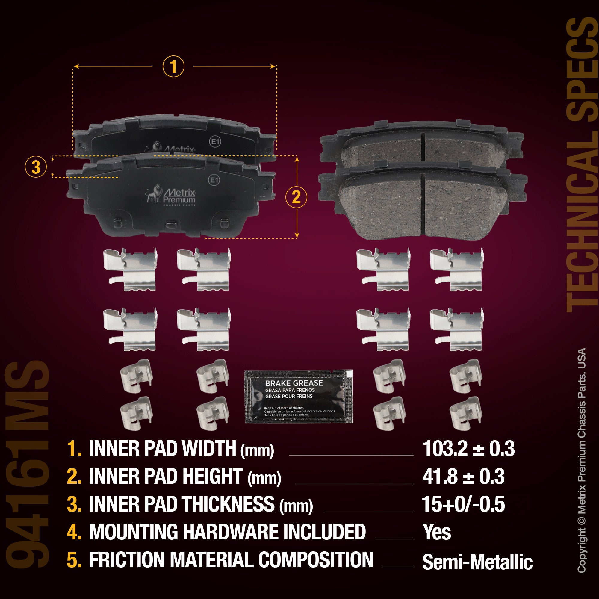 Metrix Premium Chassis Parts Rear Disc Brake Pad Set 94161MS aftermarket car parts