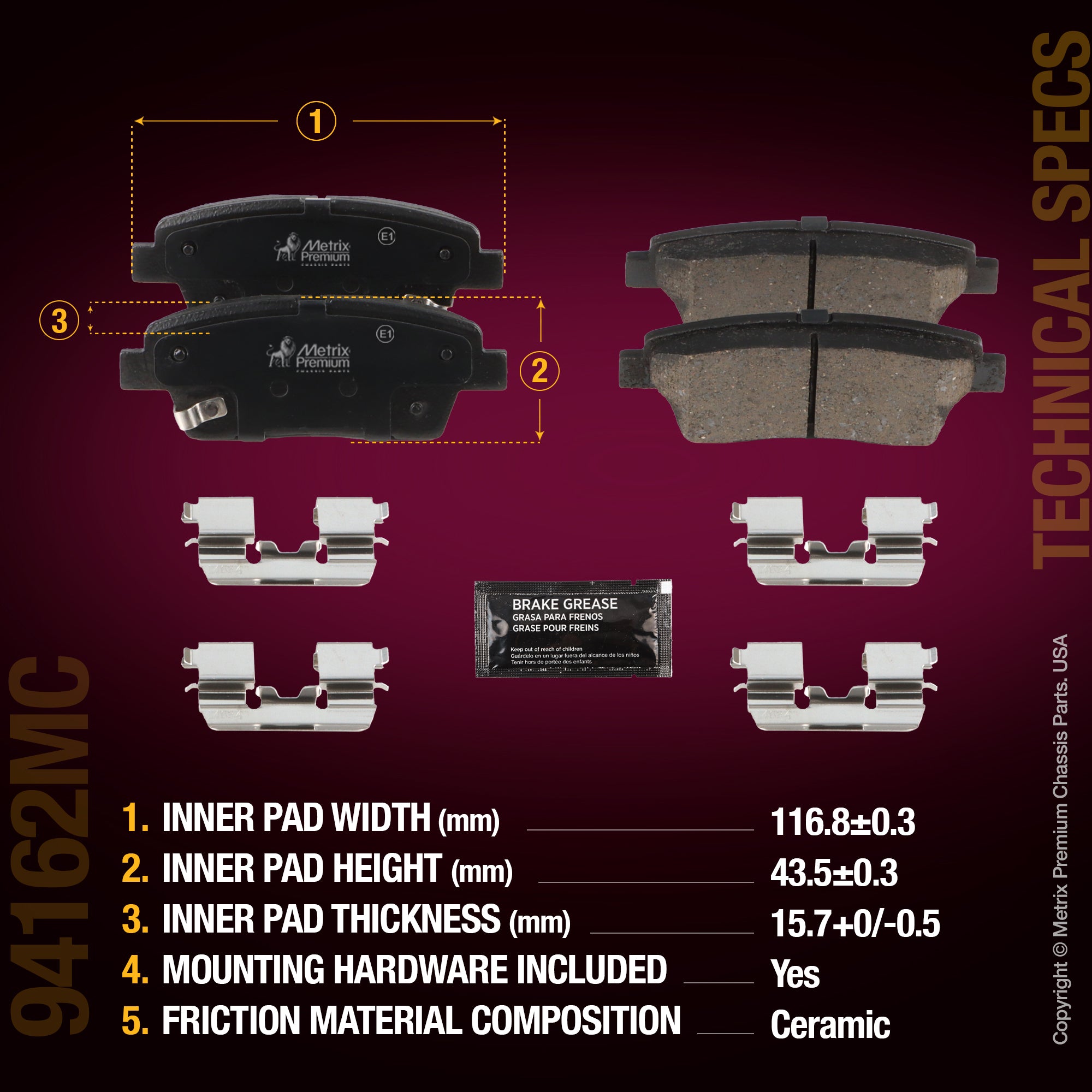 Metrix Premium Chassis Parts Rear Disc Brake Pad Set 94162MC aftermarket car parts