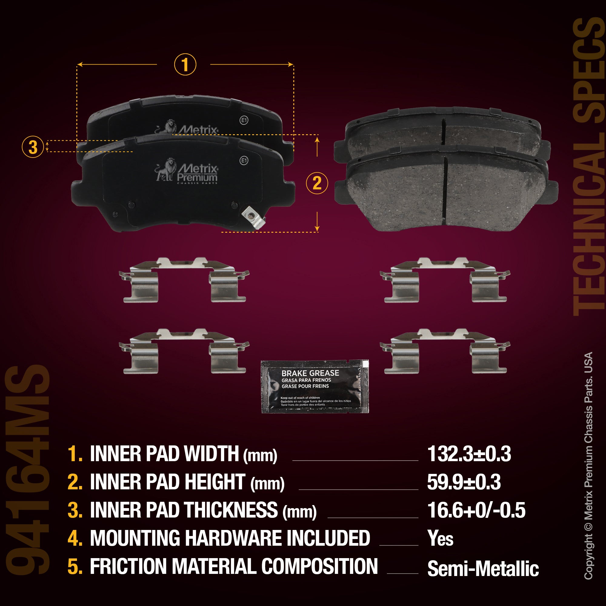 Metrix Premium Chassis Parts Front Disc Brake Pad Set 94164MS aftermarket car parts