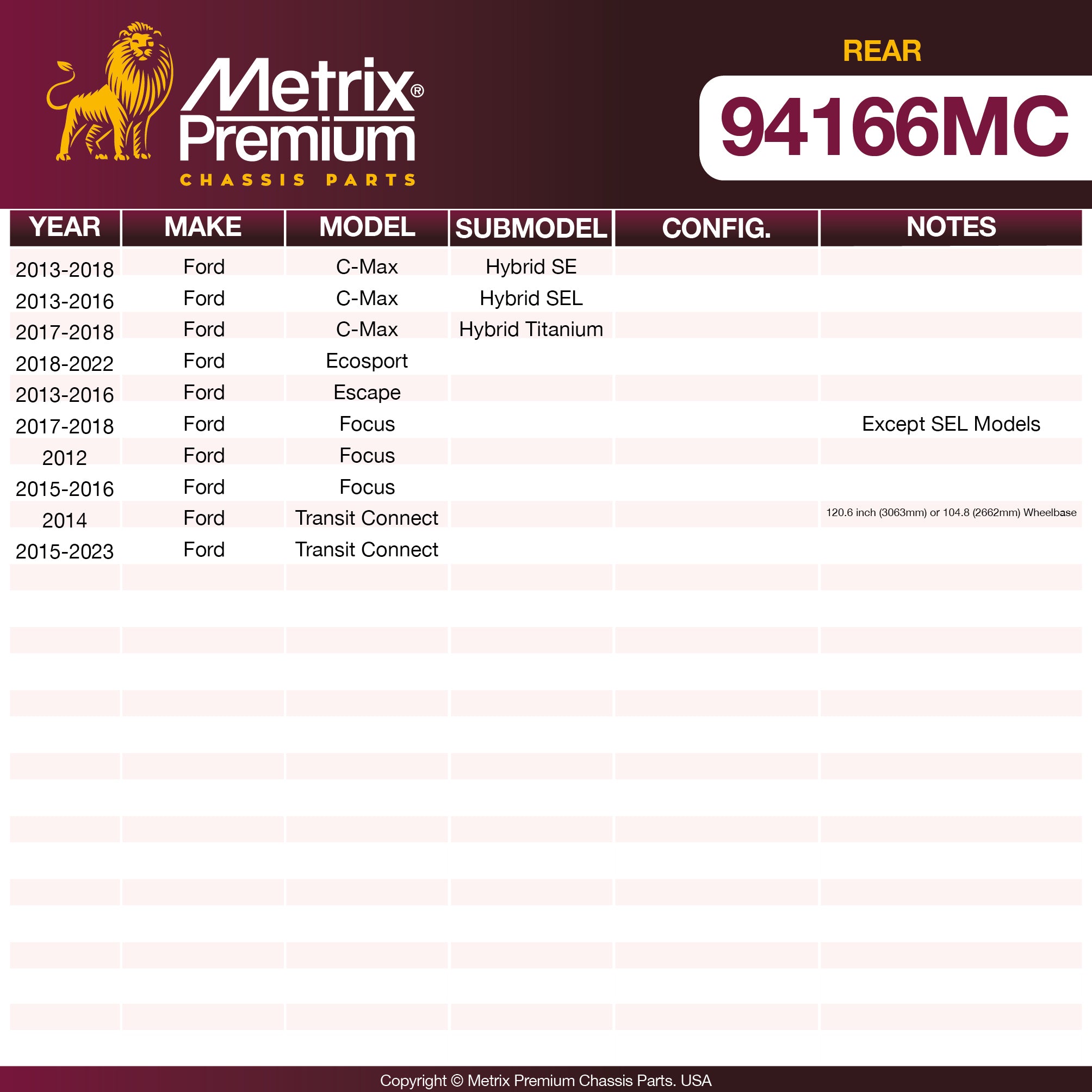 Metrix Premium Rear Disc Brake Pad Set 94166MC OEM fit spare parts