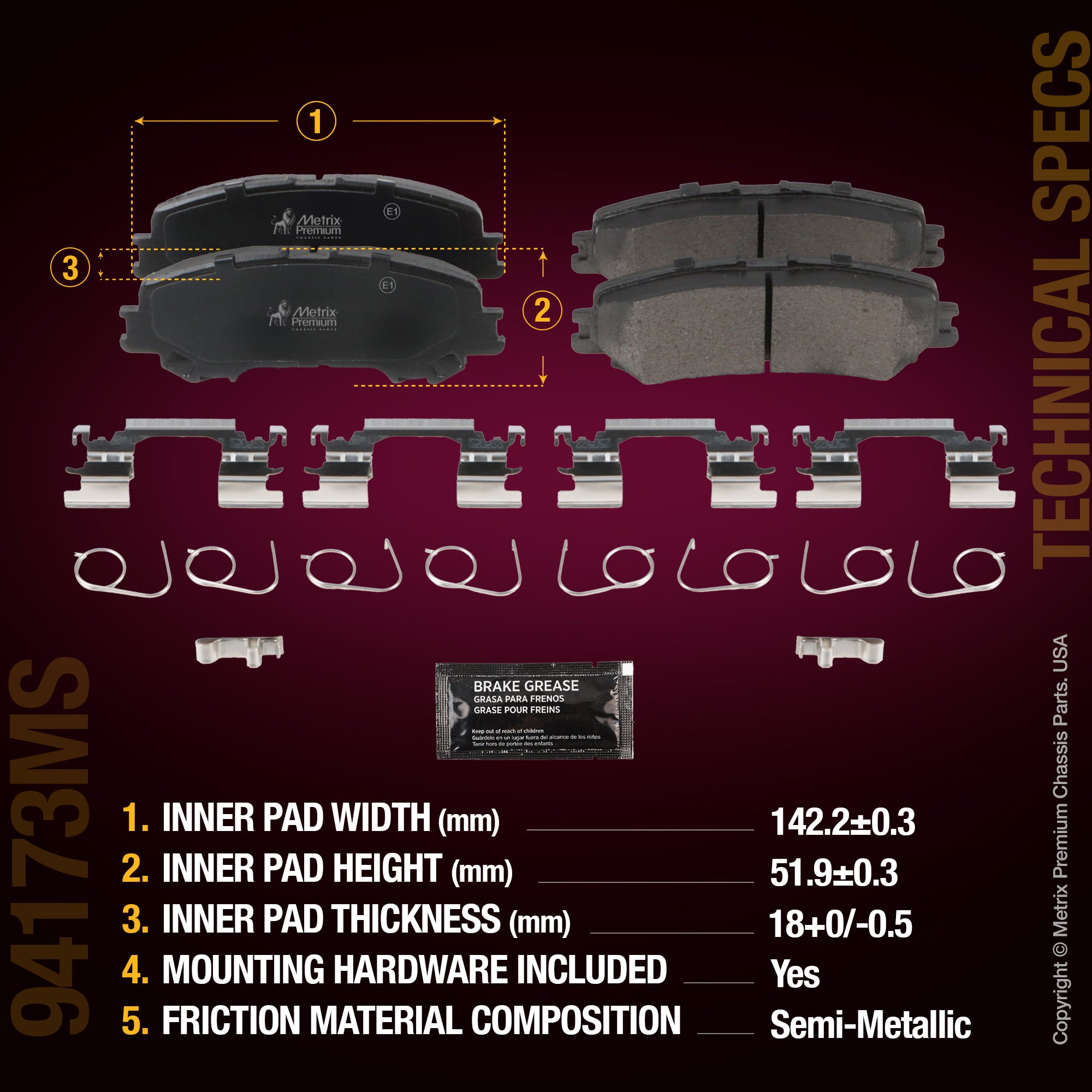 Metrix Premium Rear Disc Brake Pad Set 94173MS aftermarket car parts