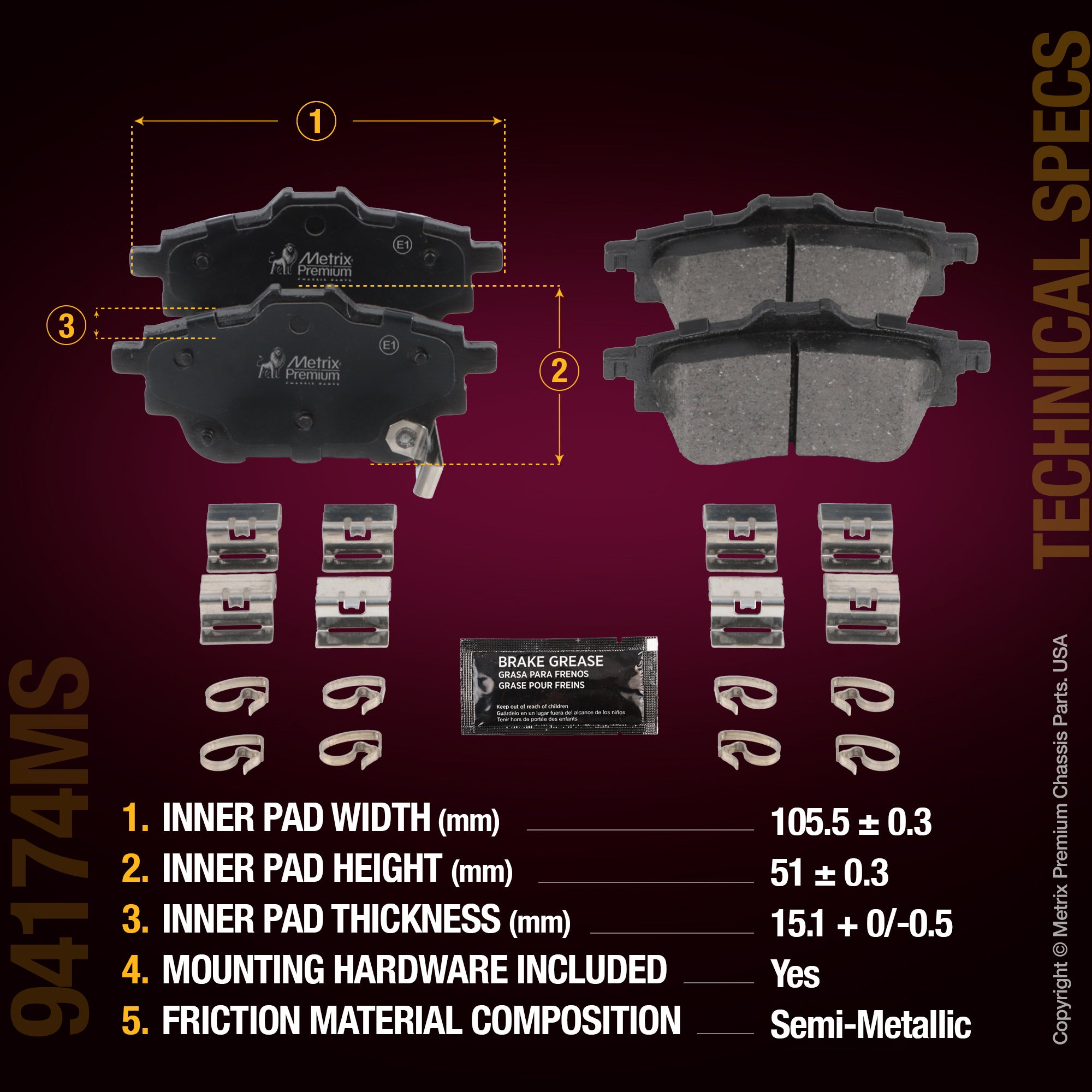 Metrix Premium Chassis Parts Rear Disc Brake Pad Set 94174MS aftermarket car parts