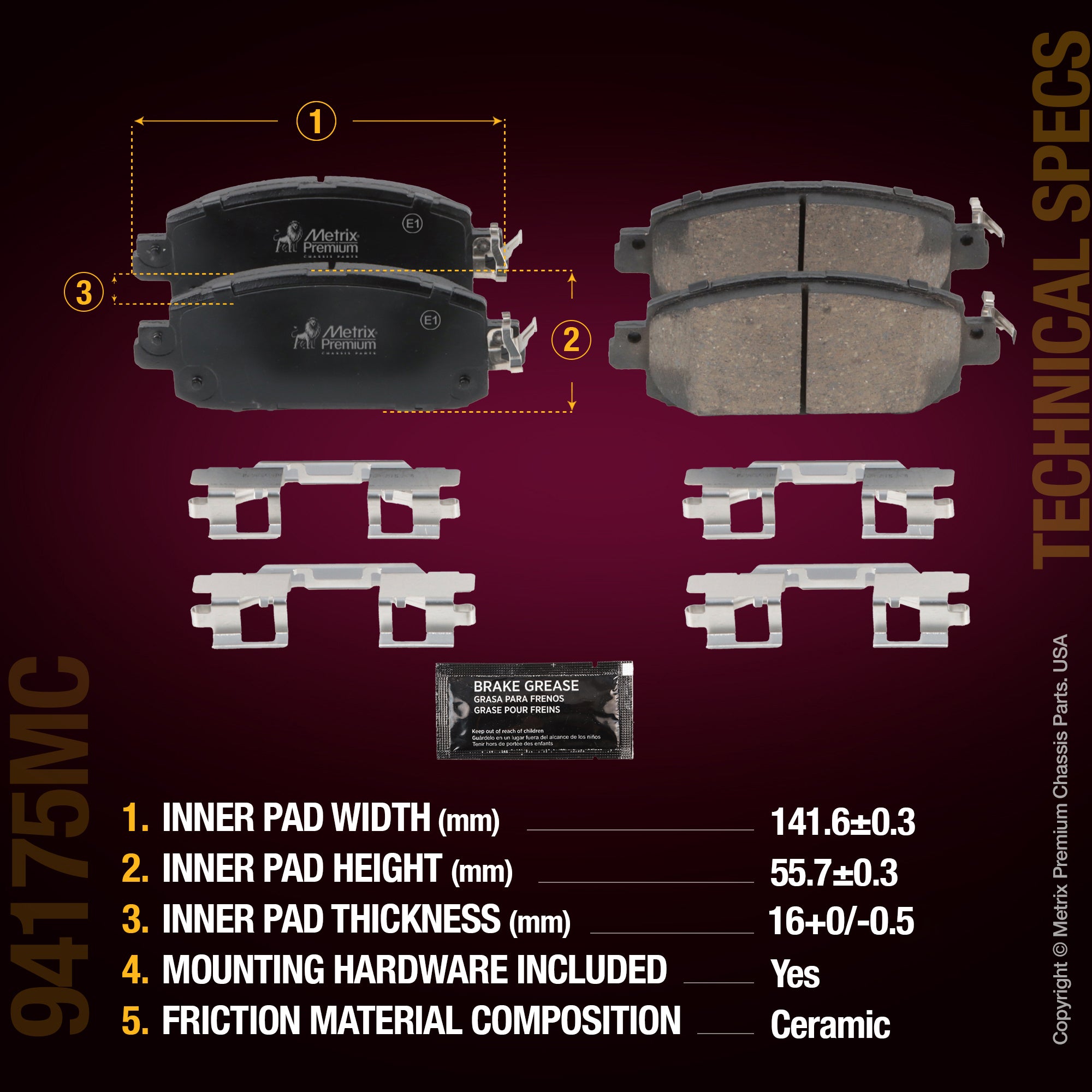Metrix Premium Front Disc Brake Pad Set 94175MC aftermarket car parts