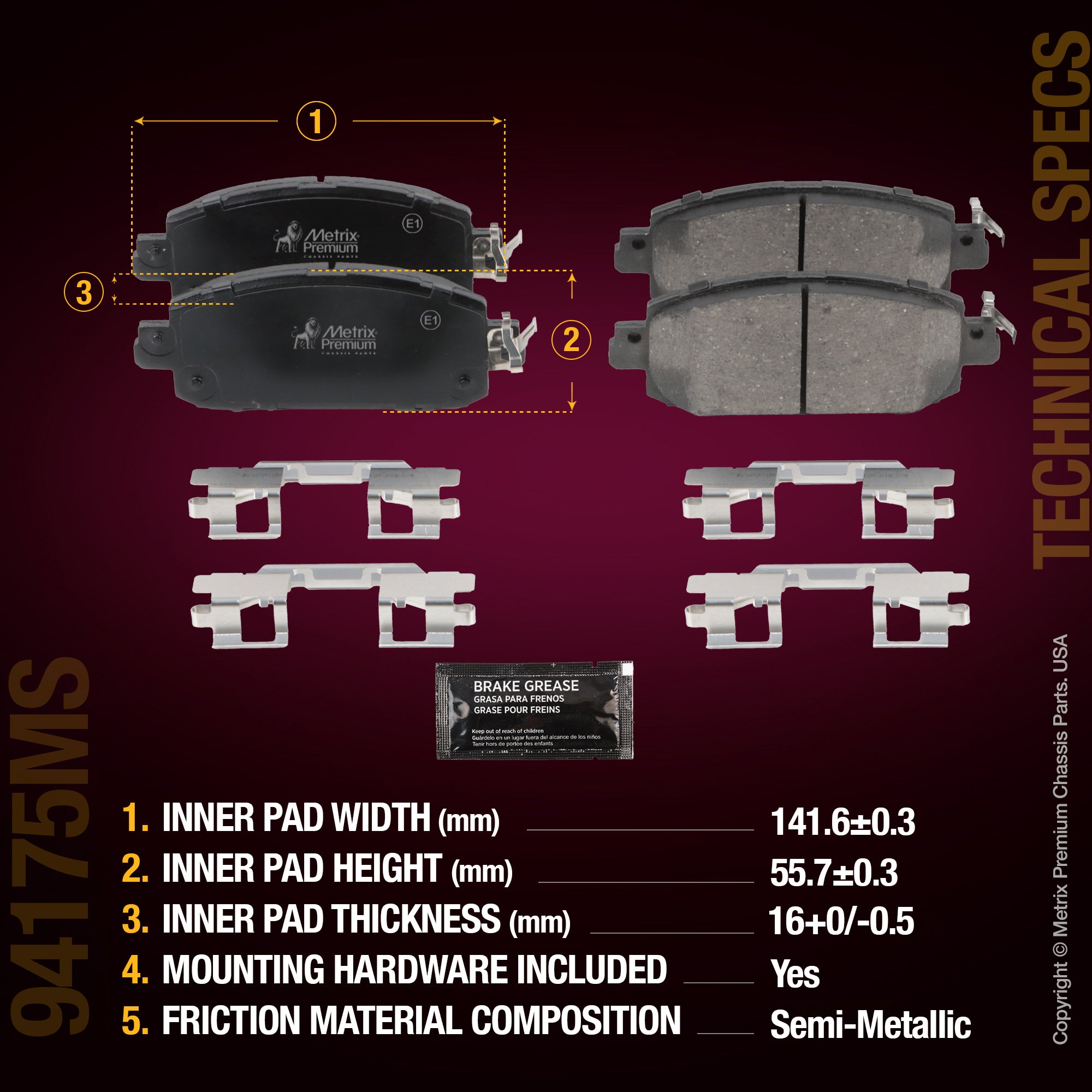Metrix Premium Chassis Parts Front Disc Brake Pad Set 94175MS aftermarket car parts