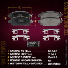 Metrix Premium Chassis Parts Front Disc Brake Pad Set 94175MS aftermarket car parts