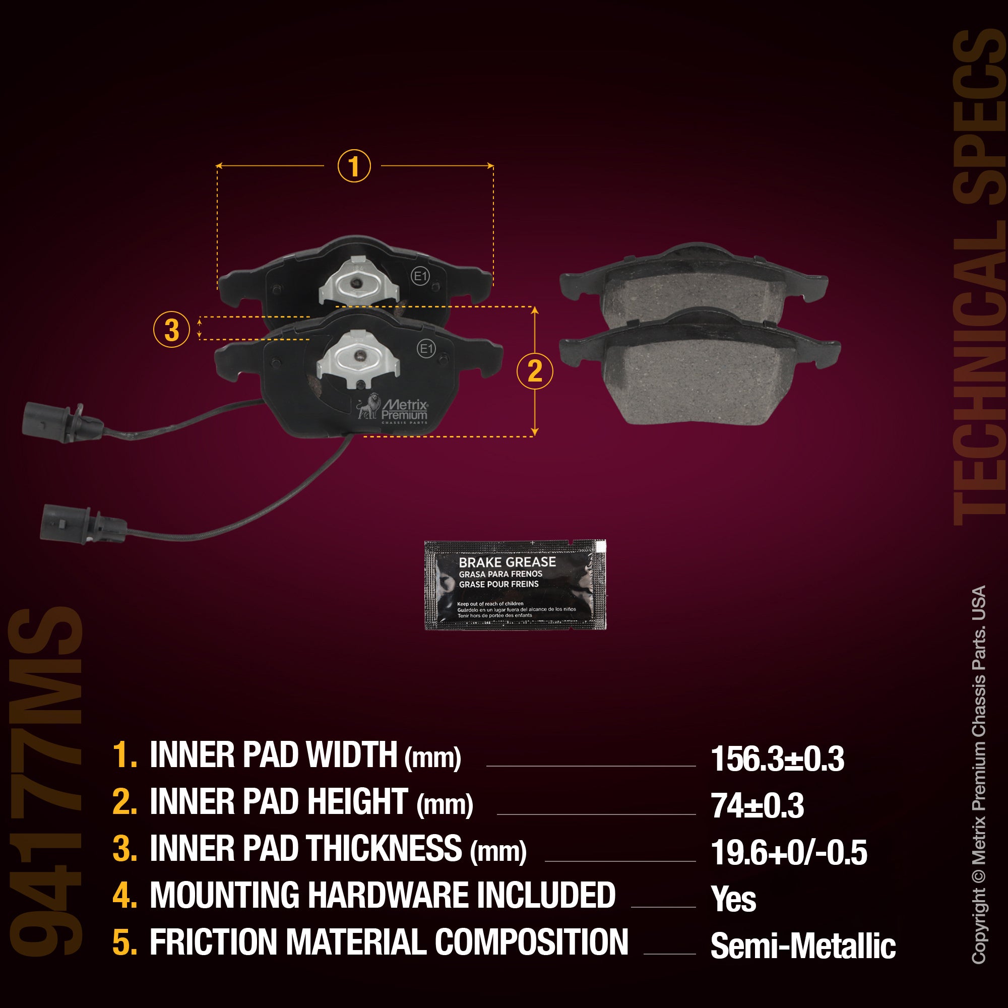 Metrix Premium Chassis Parts Front Disc Brake Pad Set 94177MS aftermarket car parts