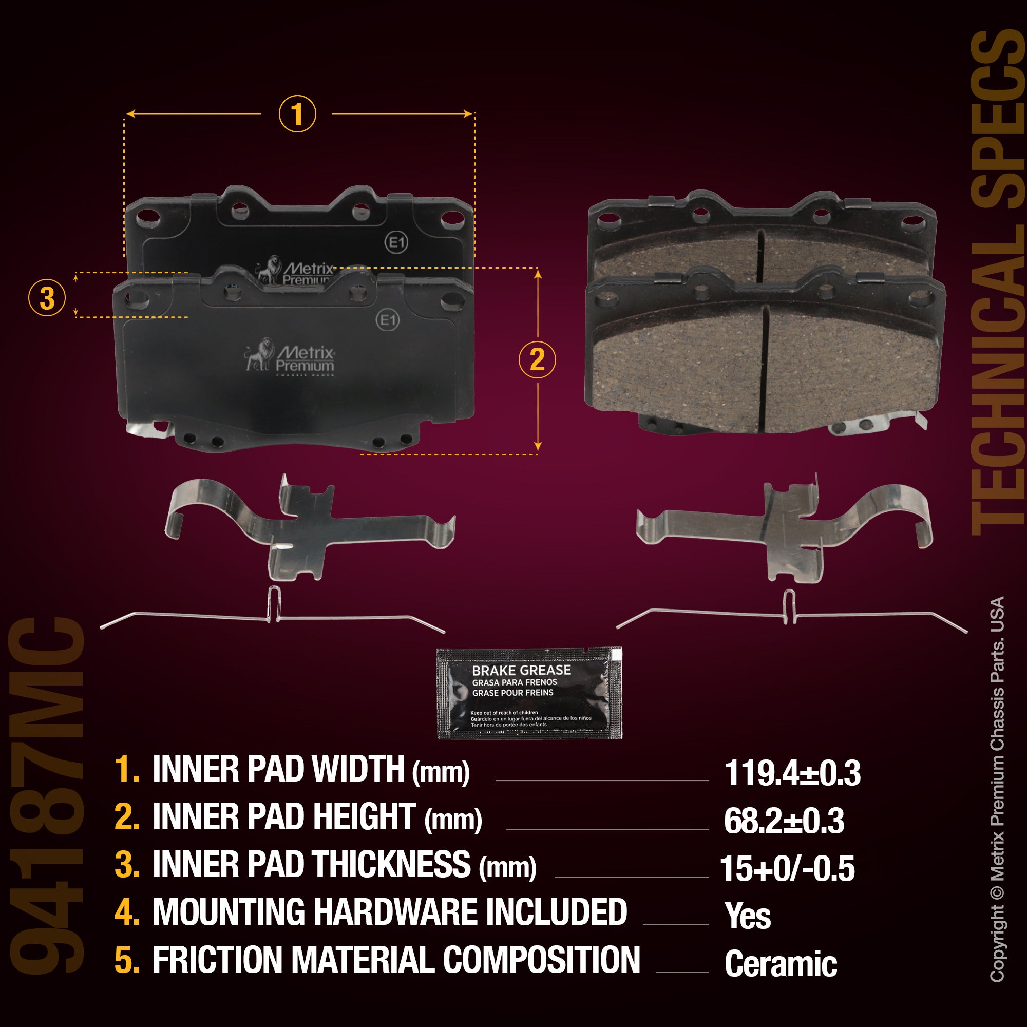 Metrix Premium Front Disc Brake Pad Set 94187MC aftermarket car parts