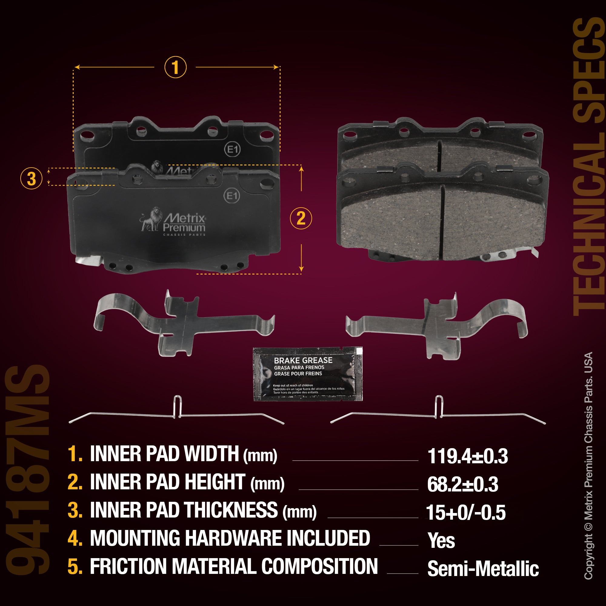 Metrix Premium Front Disc Brake Pad Set 94187MS aftermarket car parts