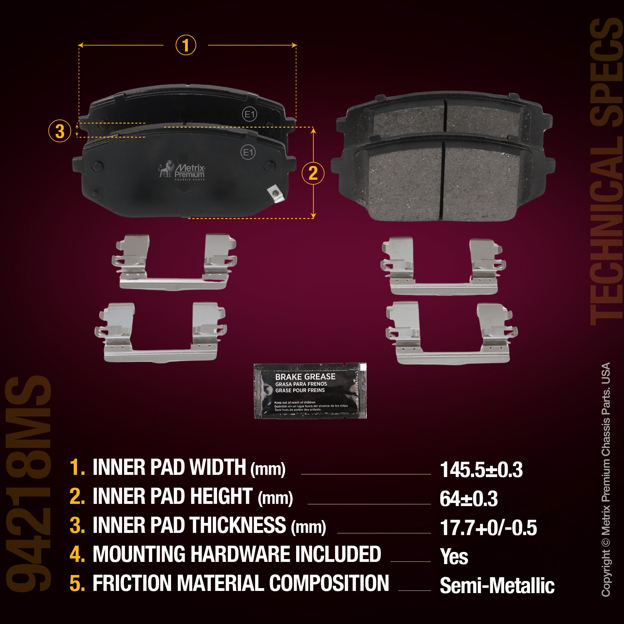 Metrix Premium Chassis Parts Front Disc Brake Pad Set 94218MS aftermarket car parts