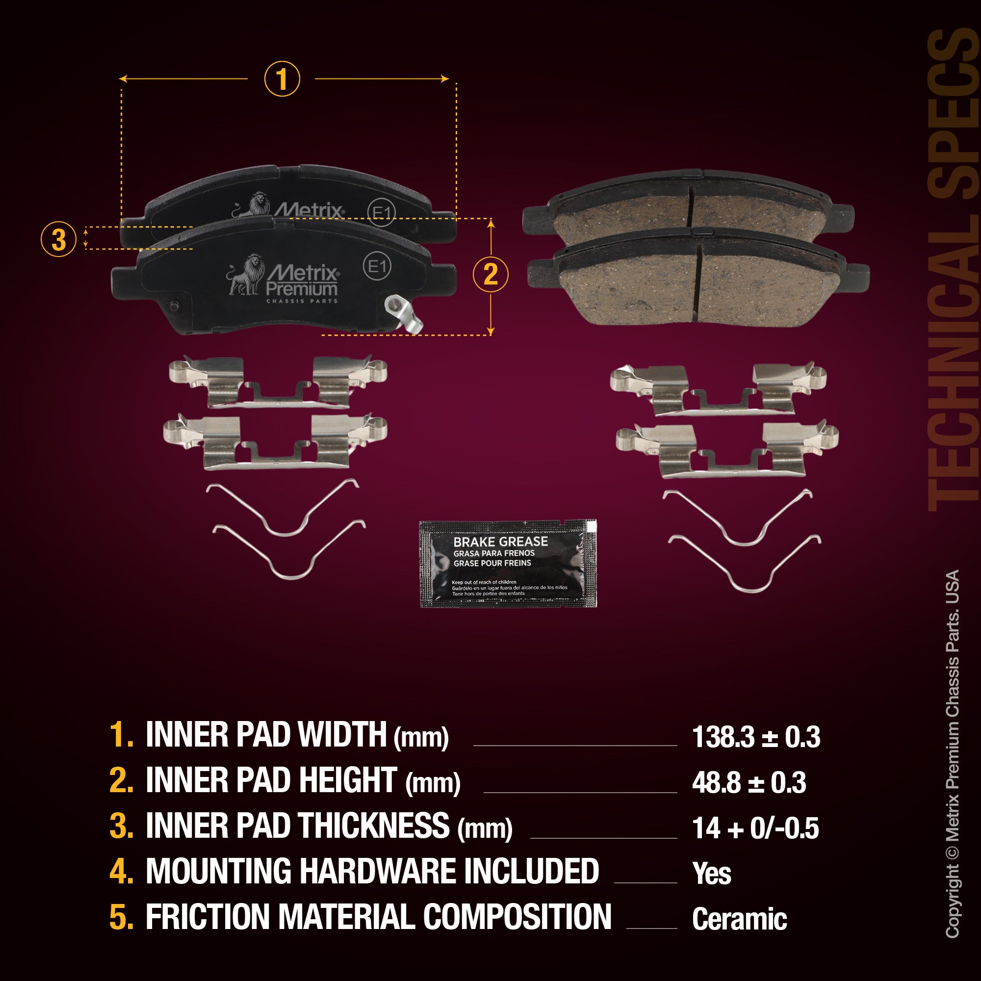 Metrix Premium Front Disc Brake Pad Set 94225MC aftermarket car parts