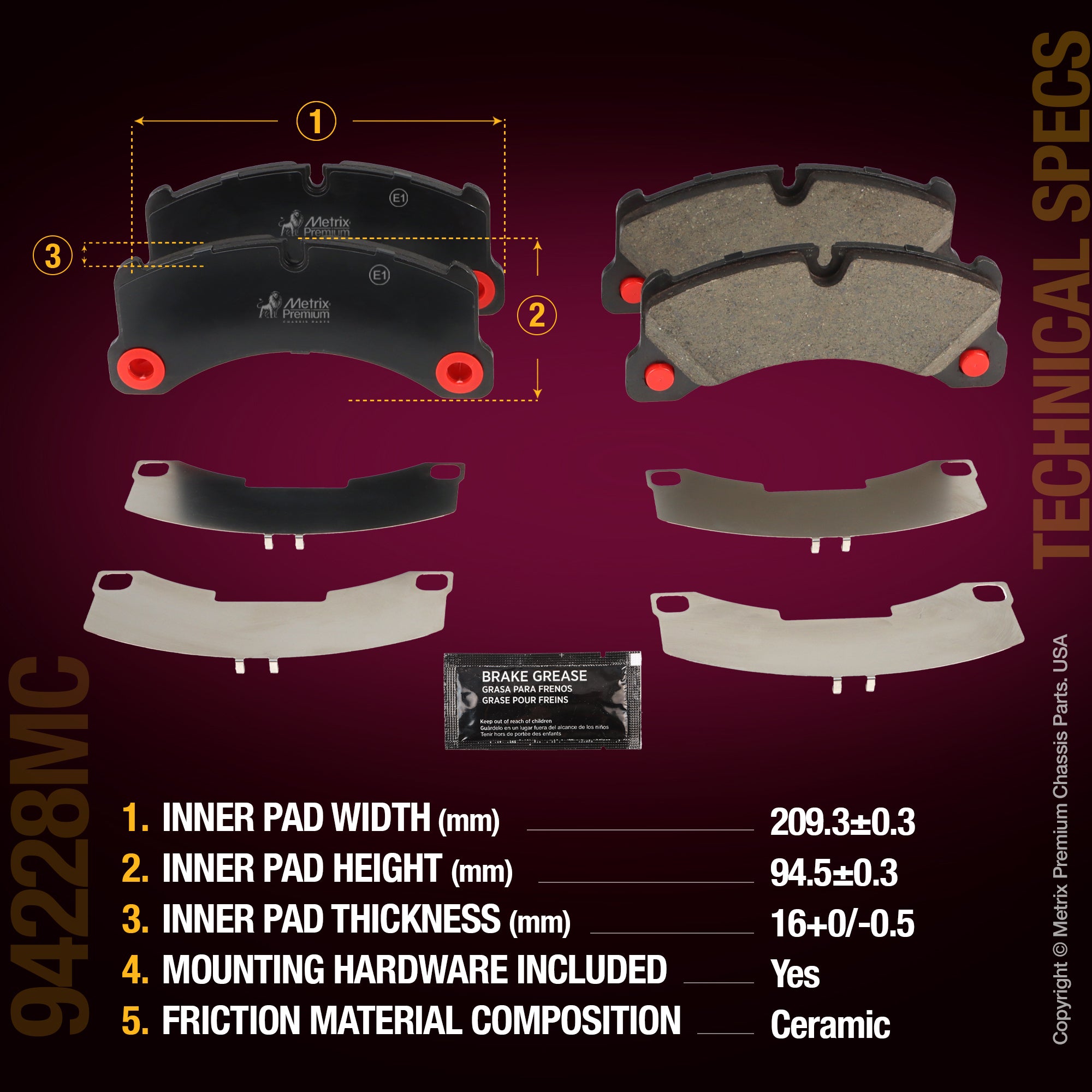 Metrix Premium Chassis Parts Front Disc Brake Pad Set 94228MC aftermarket car parts
