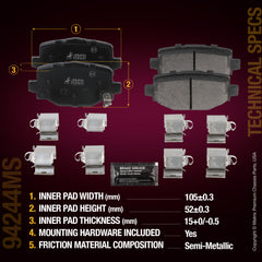 Metrix Premium Chassis Parts Rear Disc Brake Pad Set 94244MS aftermarket car parts