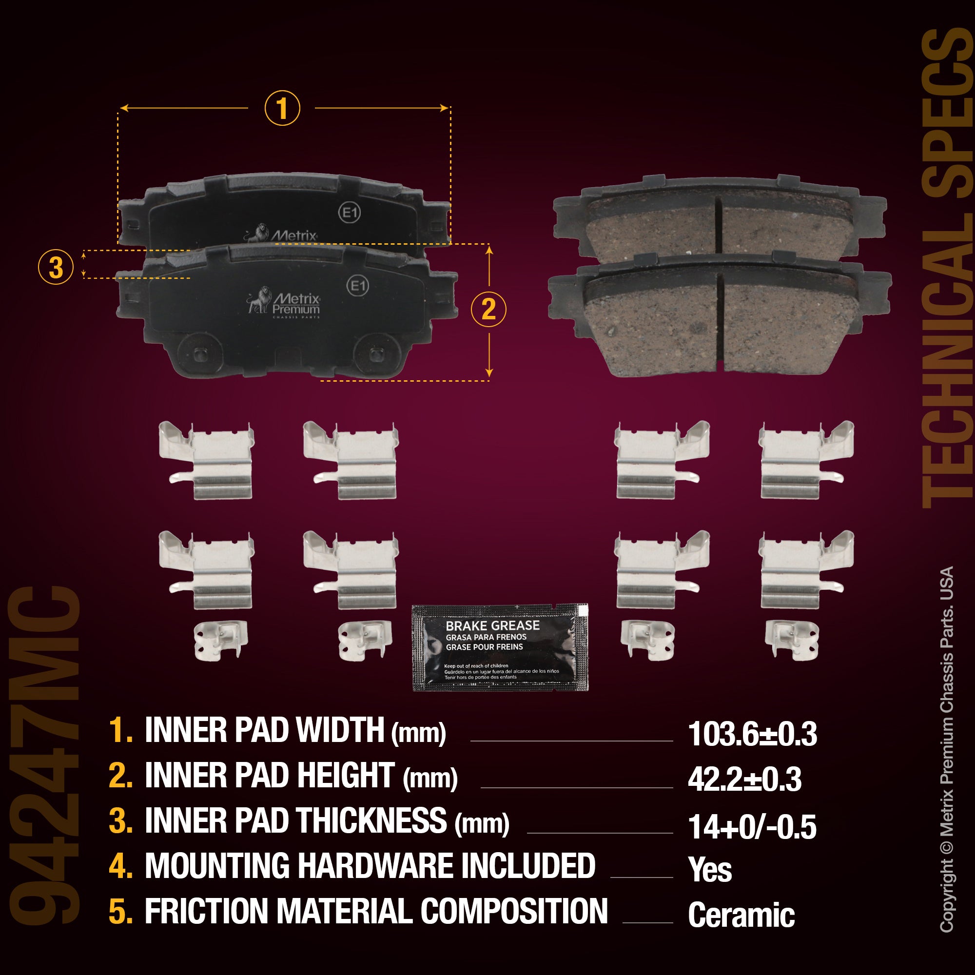 Metrix Premium Rear Disc Brake Pad Set 94247MC aftermarket car parts