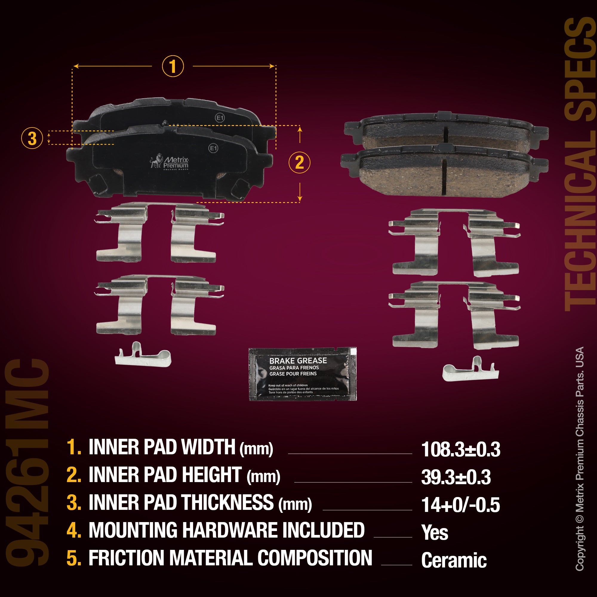 Metrix Premium Chassis Parts Rear Disc Brake Pad Set 94261MC aftermarket car parts