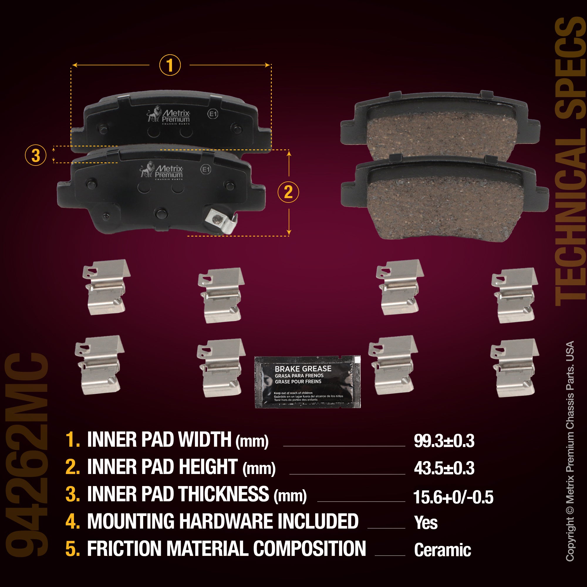 Metrix Premium Rear Disc Brake Pad Set 94262MC aftermarket car parts