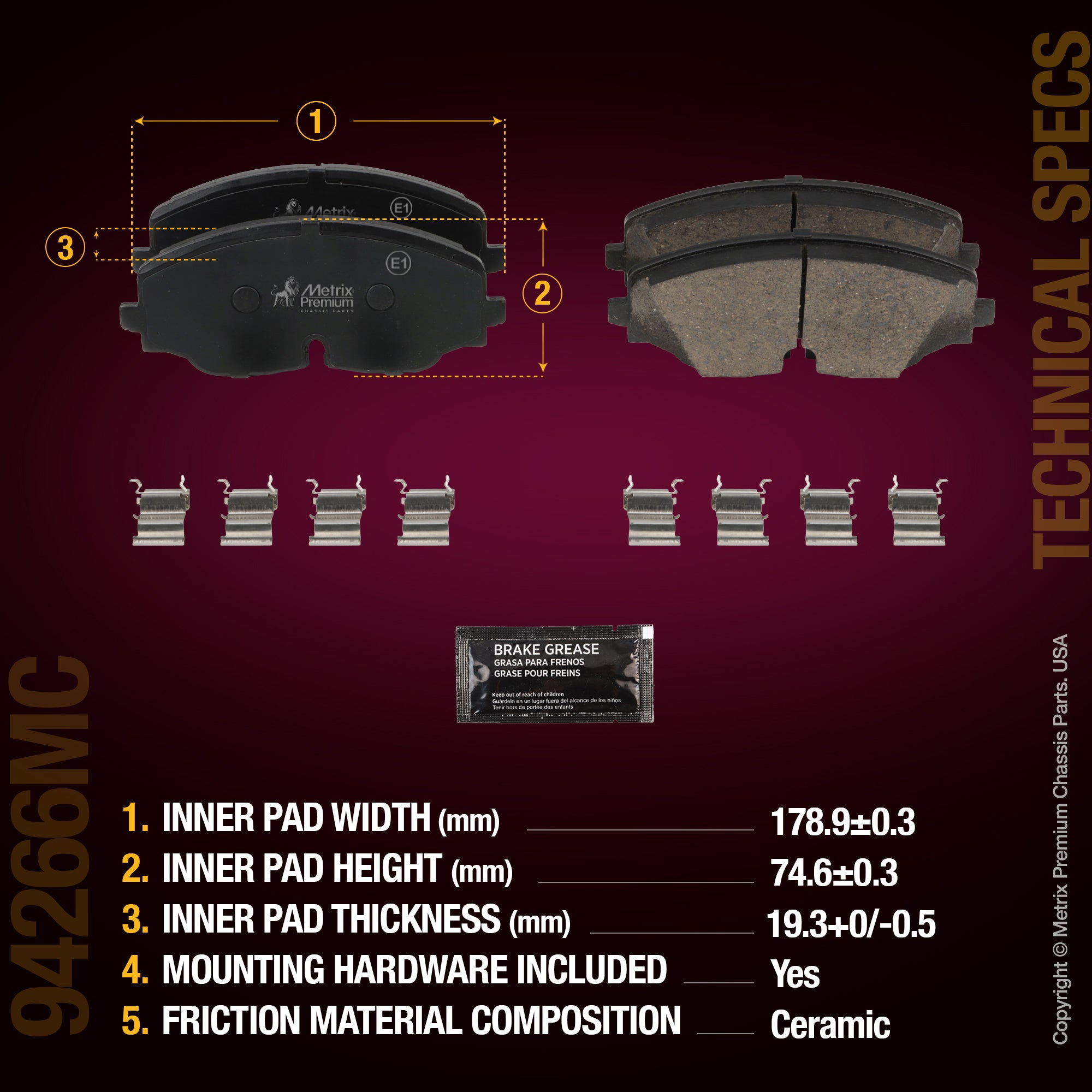 Metrix Premium Front Disc Brake Pad Set 94266MC aftermarket car parts