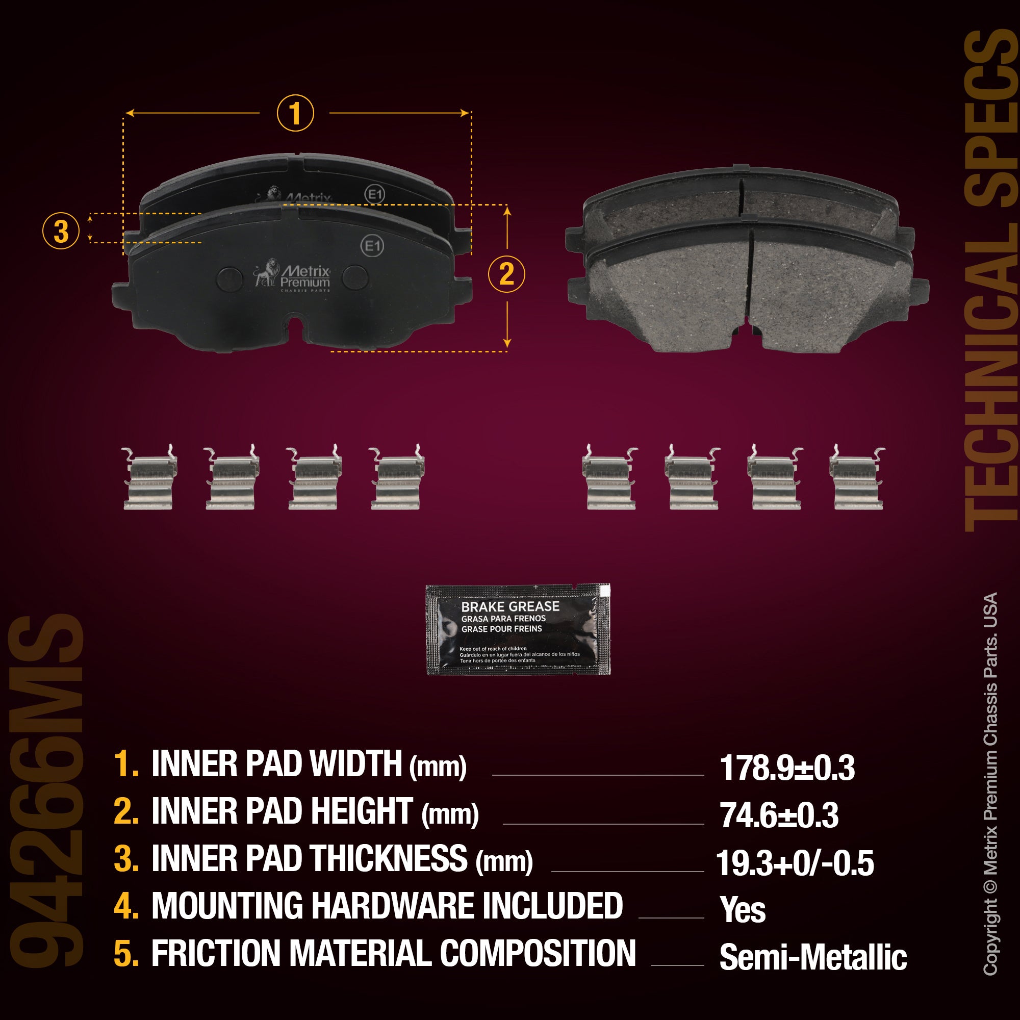 Metrix Premium Chassis Parts Front Disc Brake Pad Set 94266MS aftermarket car parts