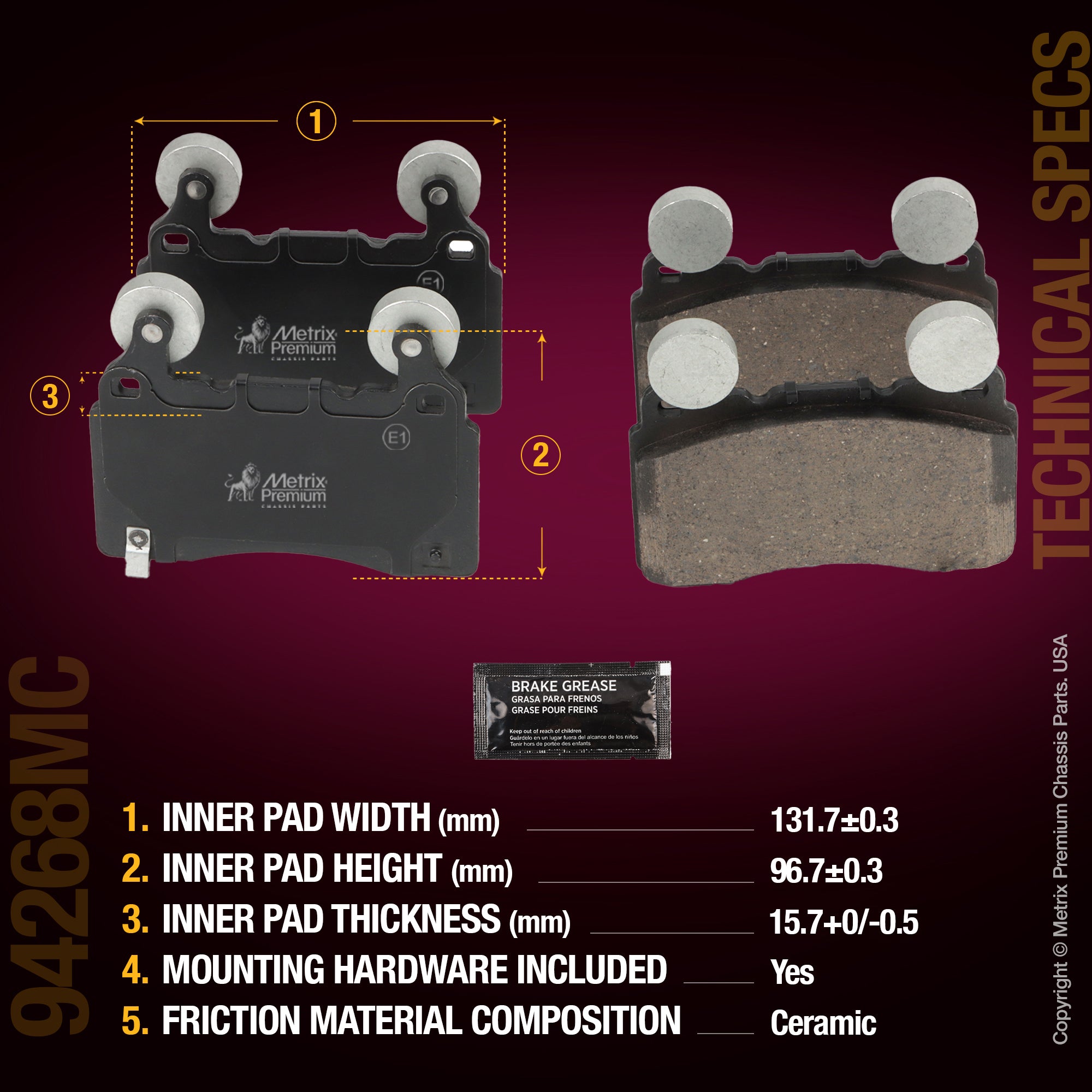 Metrix Premium Front Disc Brake Pad Set 94268MC aftermarket car parts