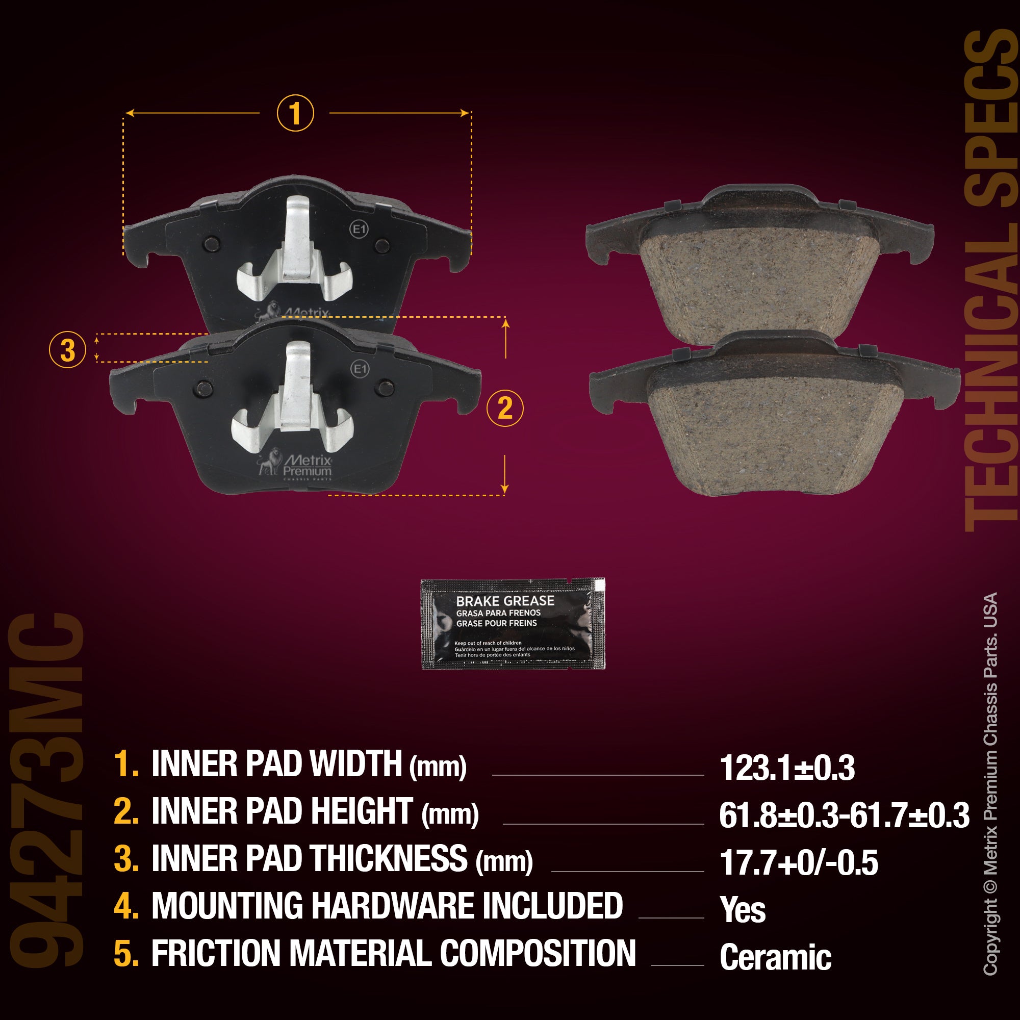 Metrix Premium Chassis Parts Rear Disc Brake Pad Set 94273MC aftermarket car parts