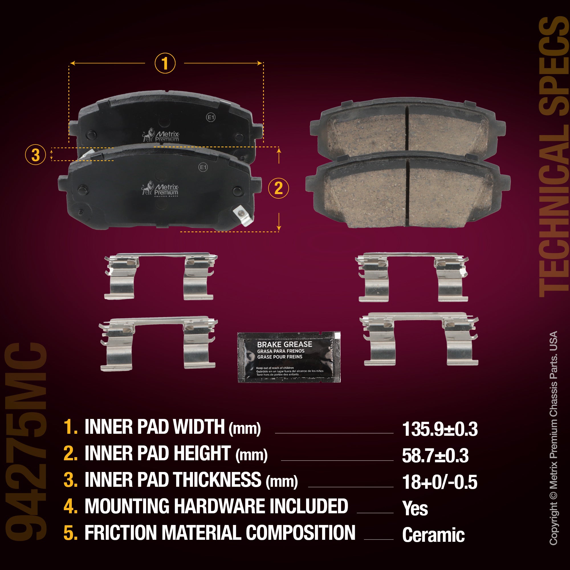 Metrix Premium Chassis Parts Front Disc Brake Pad Set 94275MC aftermarket car parts