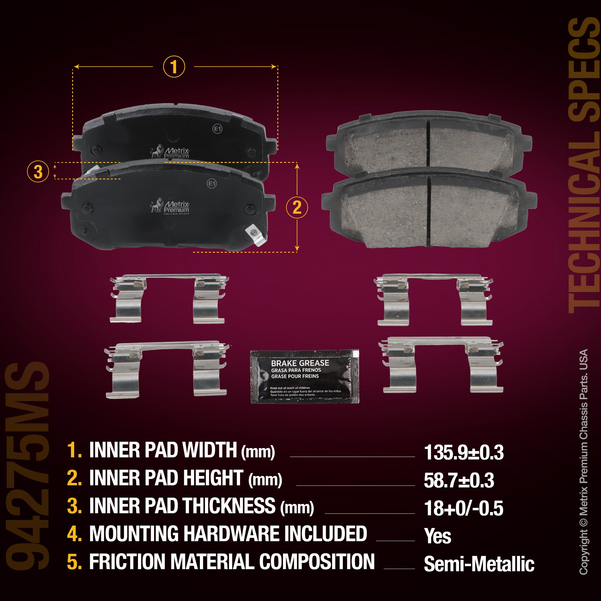 Metrix Premium Chassis Parts Front Disc Brake Pad Set 94275MS aftermarket car parts
