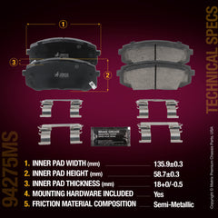 Metrix Premium Chassis Parts Front Disc Brake Pad Set 94275MS aftermarket car parts