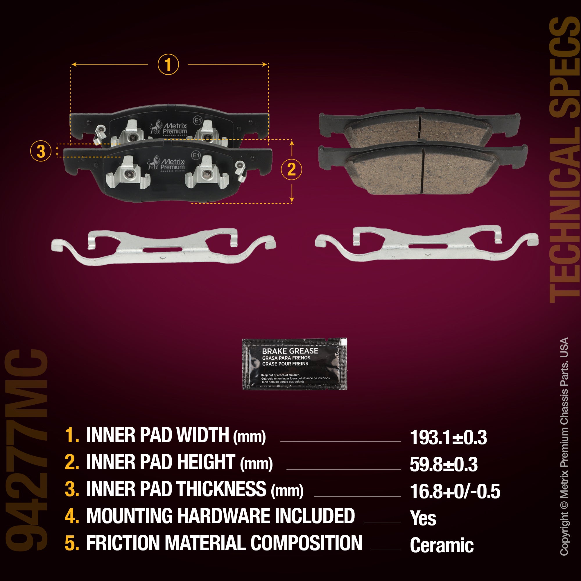 Metrix Premium Chassis Parts Front Disc Brake Pad Set 94277MC aftermarket car parts