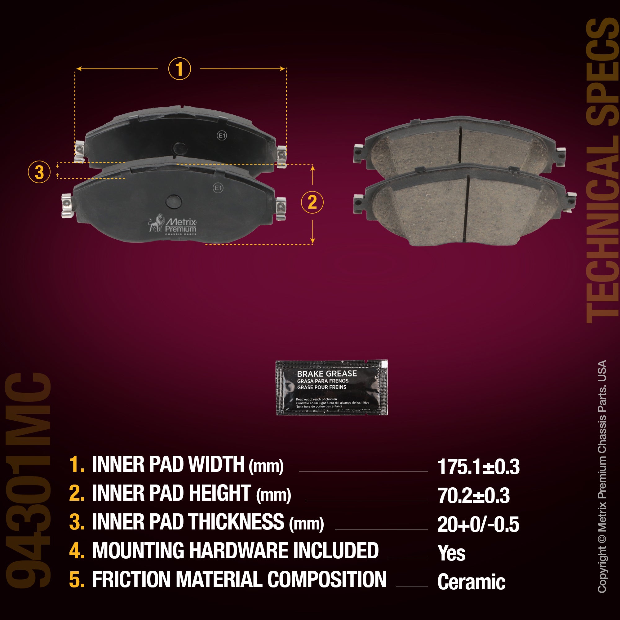 Metrix Premium Front Disc Brake Pad Set 94301MC aftermarket car parts
