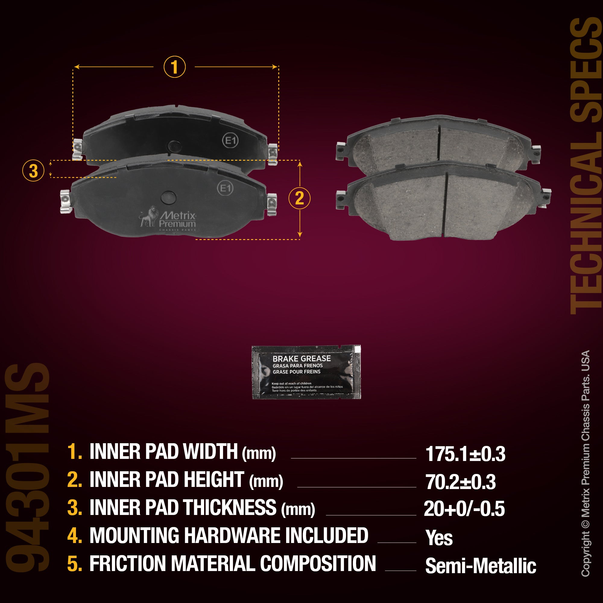 Metrix Premium Front Disc Brake Pad Set 94301MS aftermarket car parts