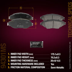 Metrix Premium Front Disc Brake Pad Set 94301MS aftermarket car parts