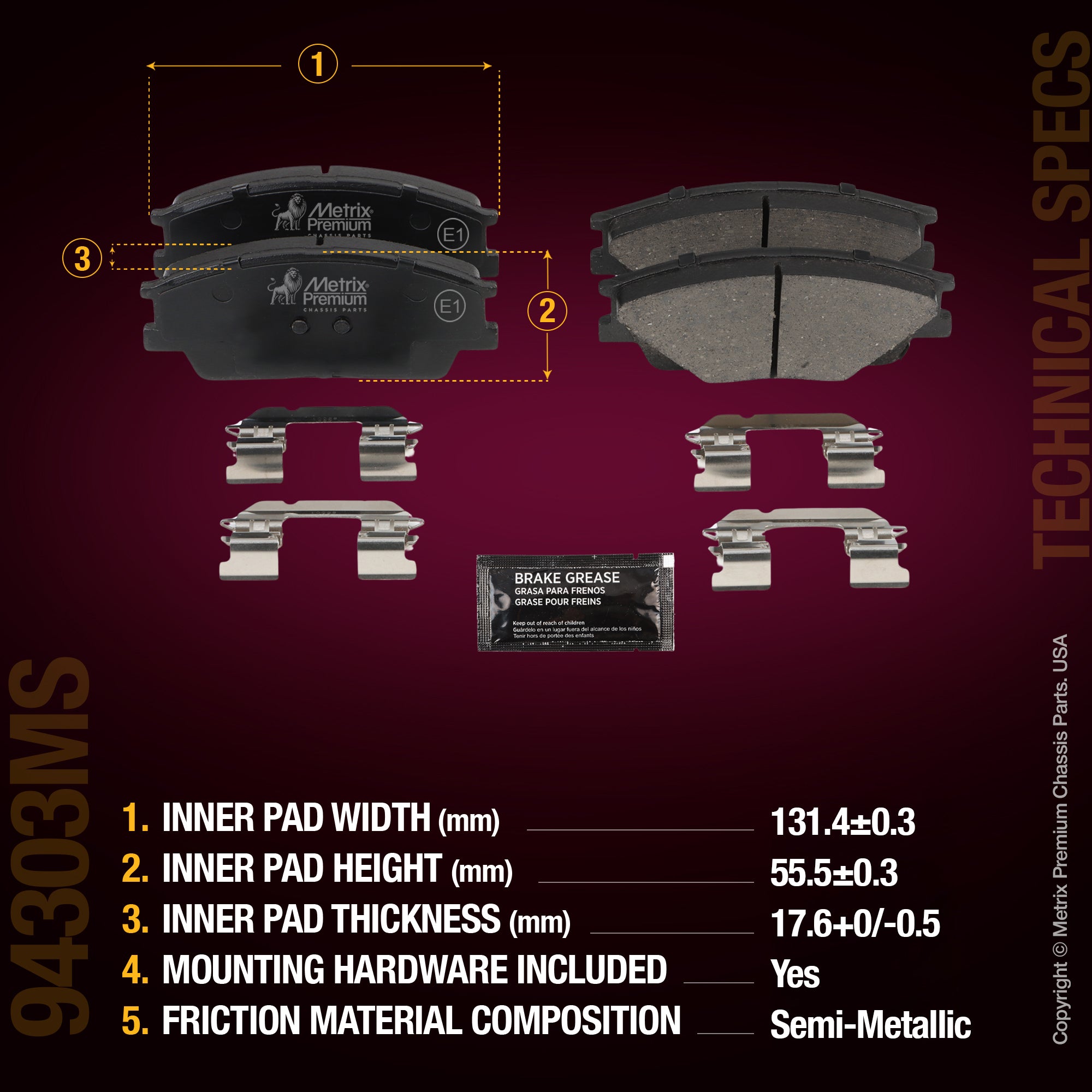 Metrix Premium Chassis Parts Front Disc Brake Pad Set 94303MS aftermarket car parts