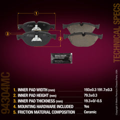 Metrix Premium Chassis Parts Front Disc Brake Pad Set 94304MC aftermarket car parts