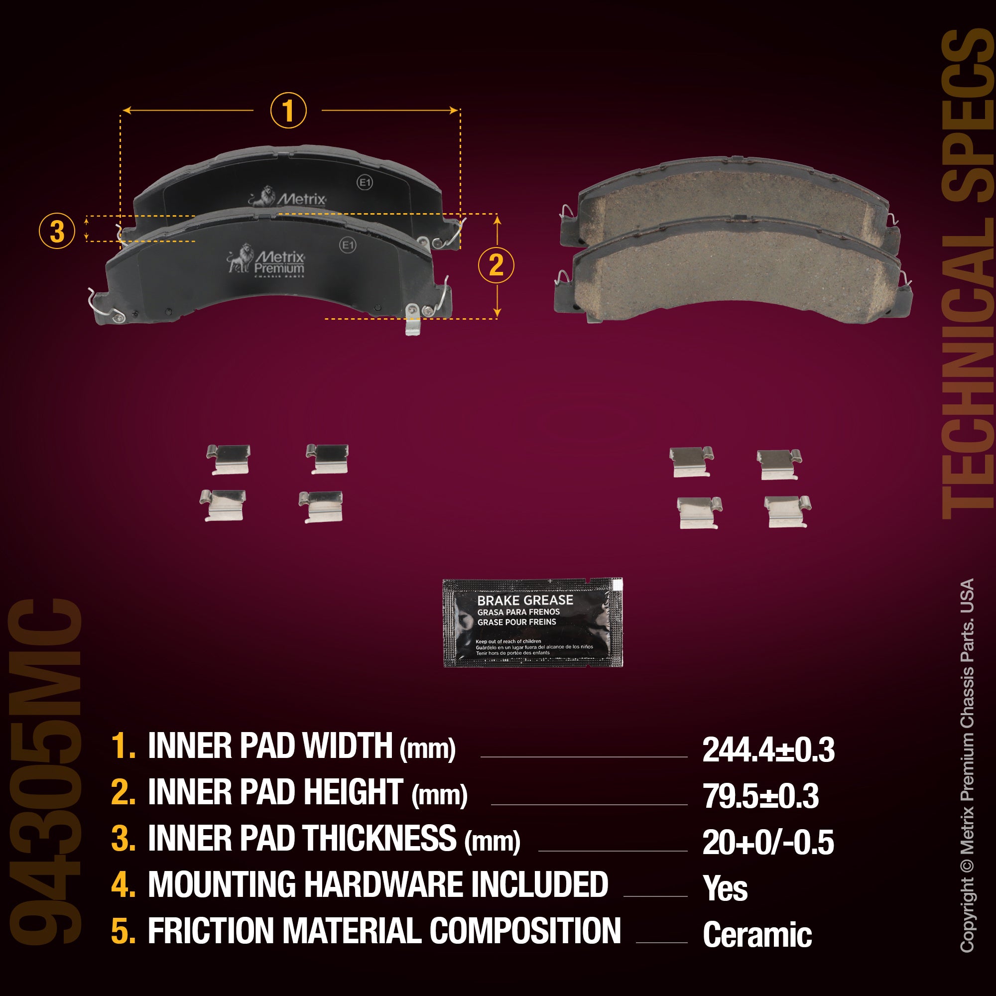 Metrix Premium Rear Disc Brake Pad Set 94305MC aftermarket car parts