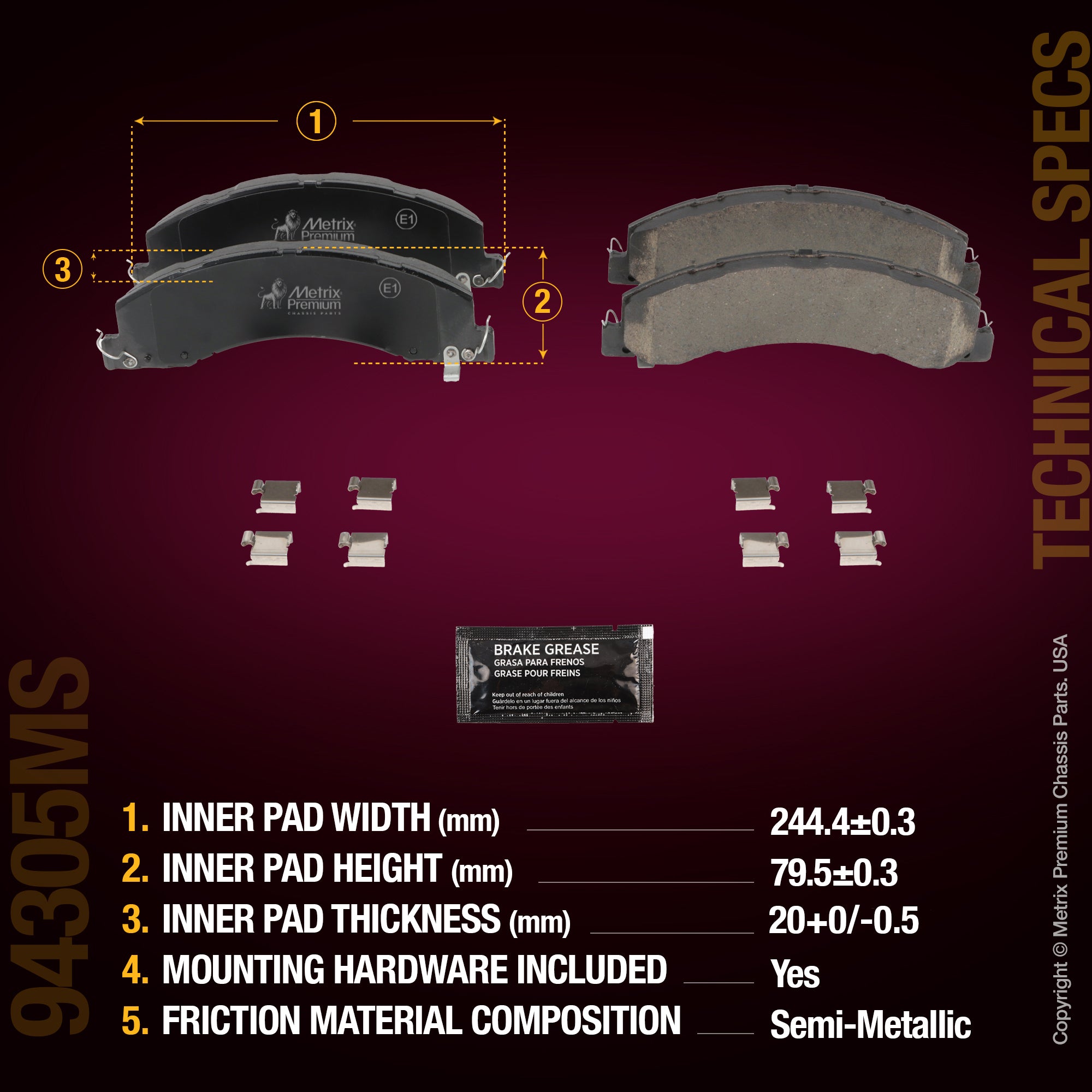 Metrix Premium Rear Disc Brake Pad Set 94305MS aftermarket car parts
