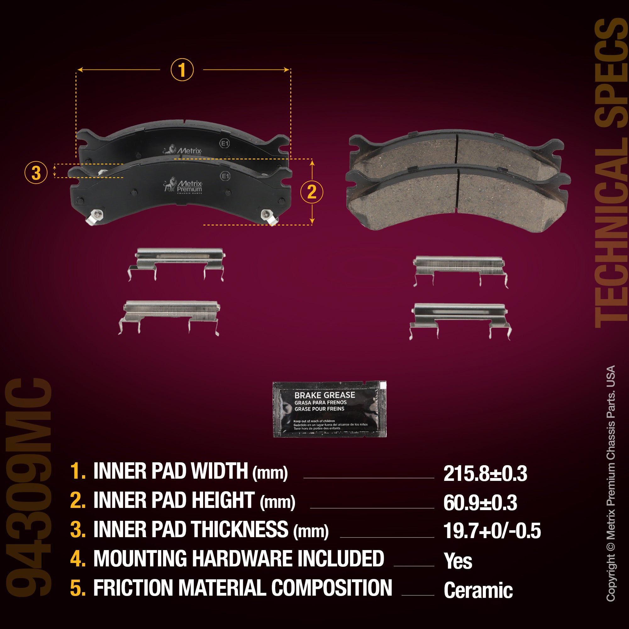 Metrix Premium Front&Rear Disc Brake Pad Set 94309MC aftermarket car parts
