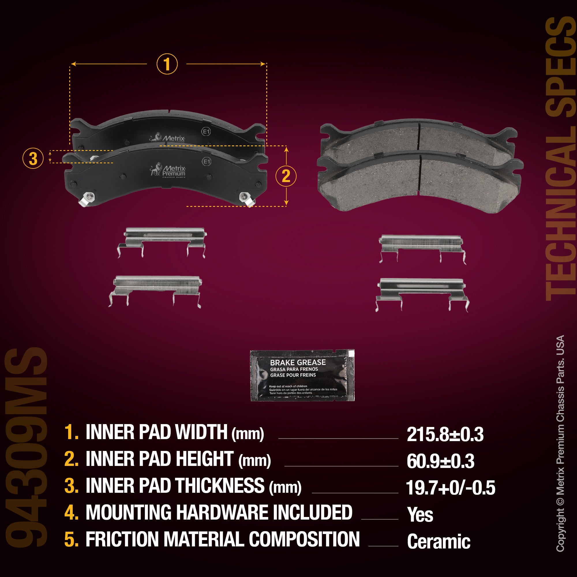 Metrix Premium Front&Rear Disc Brake Pad Set 94309MS aftermarket car parts