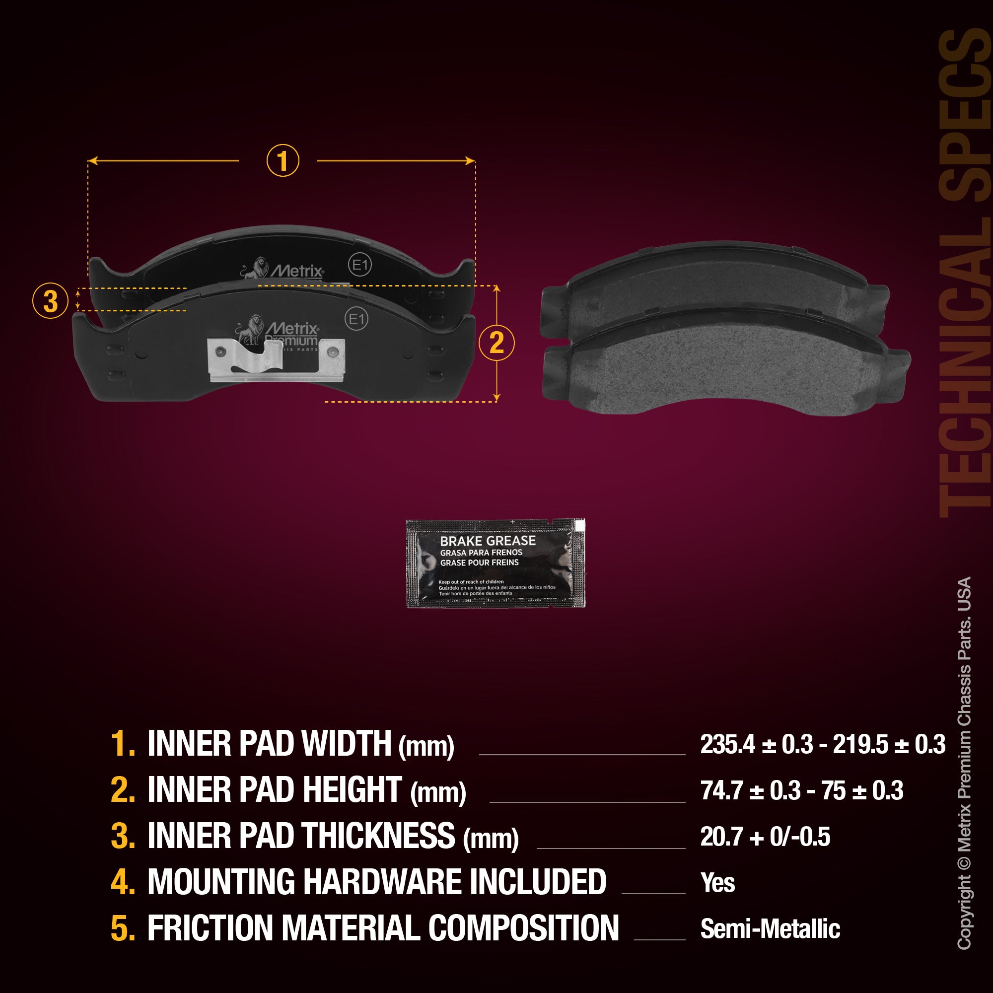 Metrix Premium Front Disc Brake Pad Set 94310MS aftermarket car parts