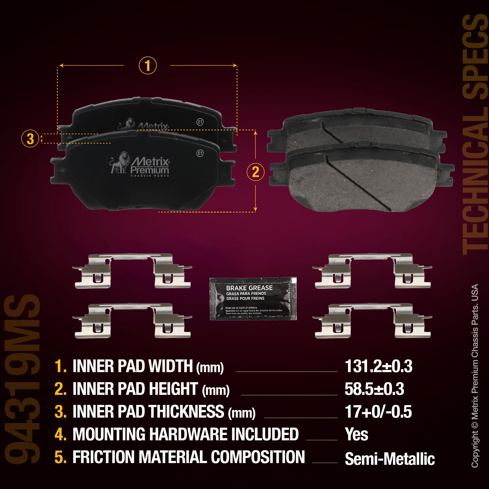 Metrix Premium Chassis Parts Front Disc Brake Pad Set 94319MS aftermarket car parts
