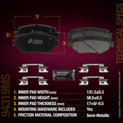 Metrix Premium Chassis Parts Front Disc Brake Pad Set 94319MS aftermarket car parts