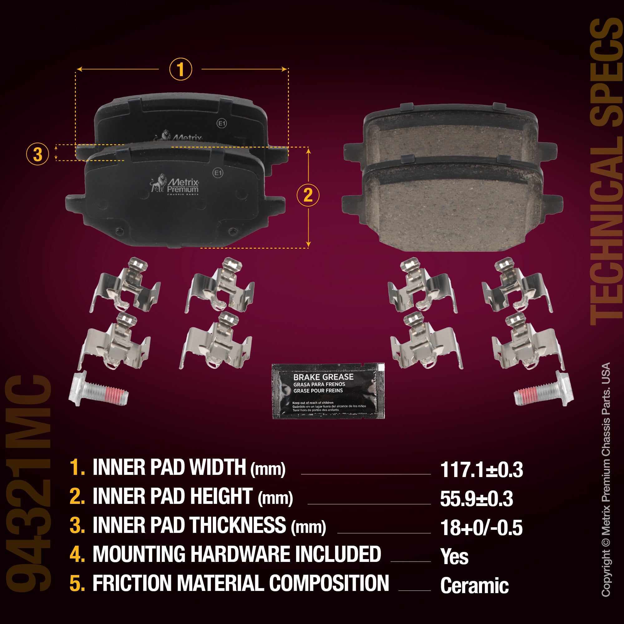 Metrix Premium Chassis Parts Rear Disc Brake Pad Set 94321MC OEM fit auto parts