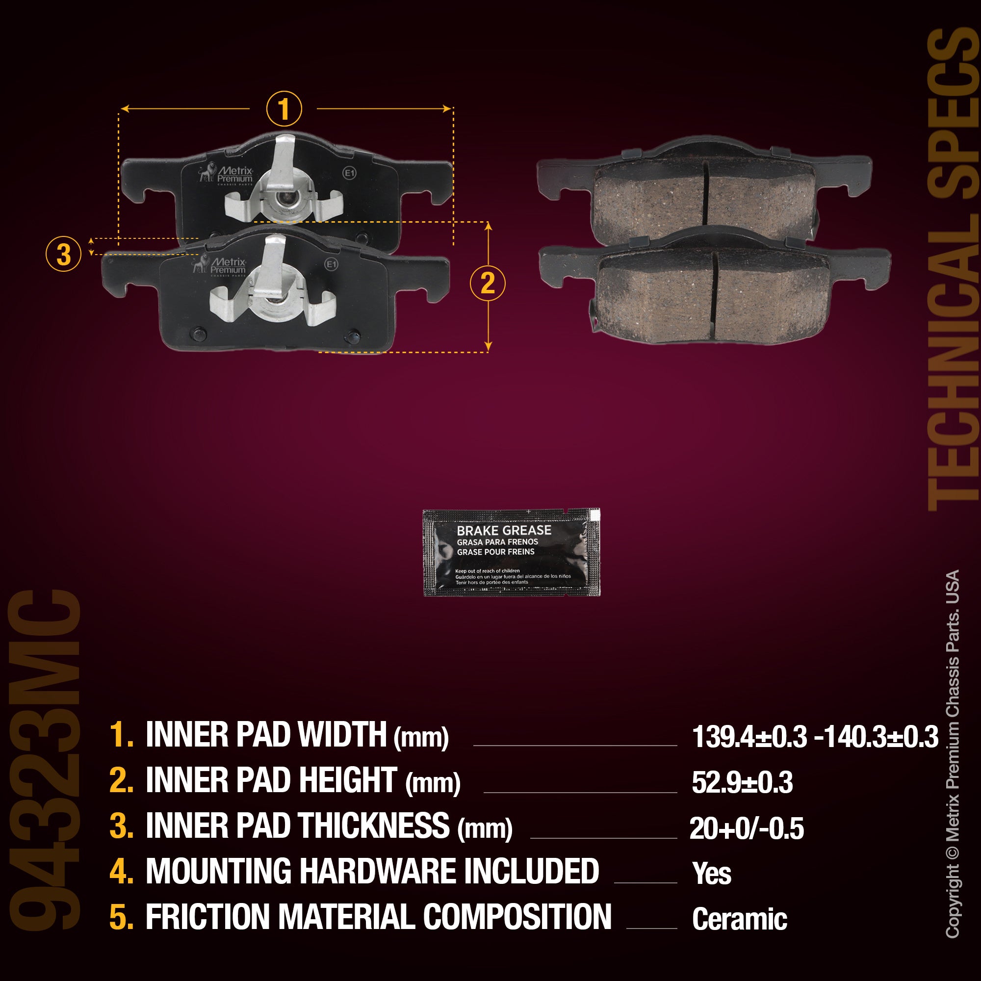 Metrix Premium Rear Disc Brake Pad Set 94323MC aftermarket car parts