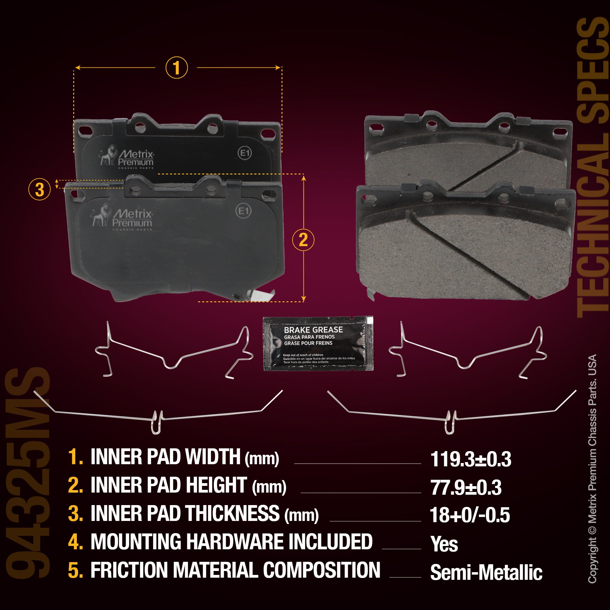 Metrix Premium Front Disc Brake Pad Set 94325MS aftermarket car parts