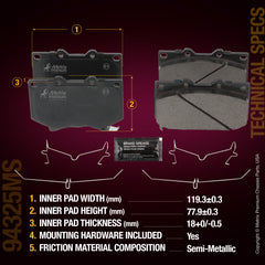 Metrix Premium Front Disc Brake Pad Set 94325MS aftermarket car parts