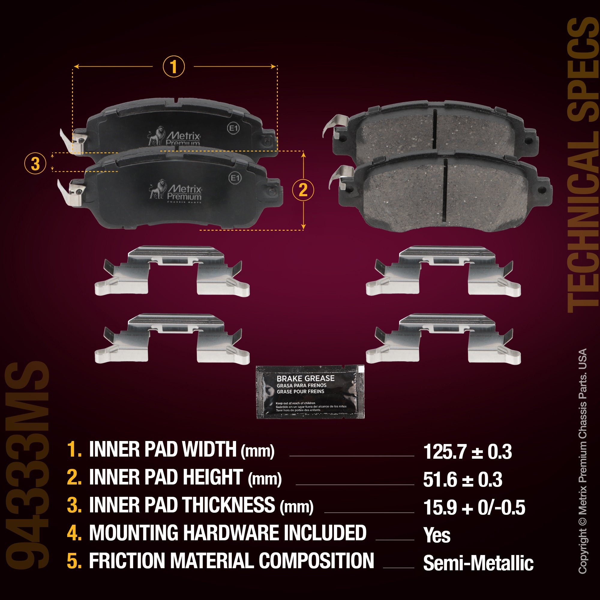 Metrix Premium Chassis Parts Front Disc Brake Pad Set 94333MS aftermarket car parts