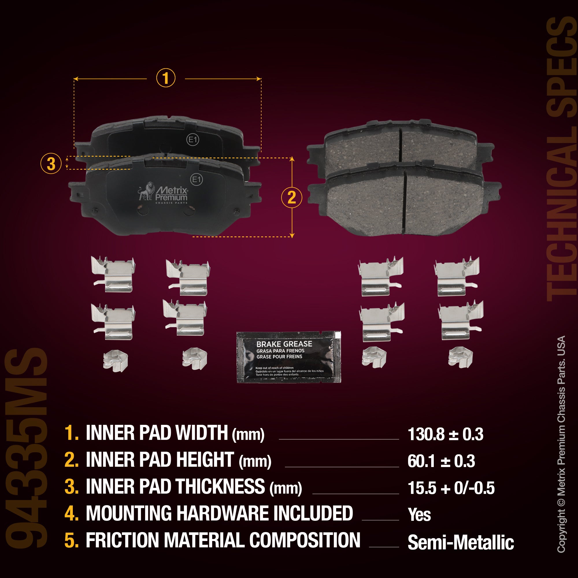 Metrix Premium Chassis Parts Front Disc Brake Pad Set 94335MS aftermarket car parts